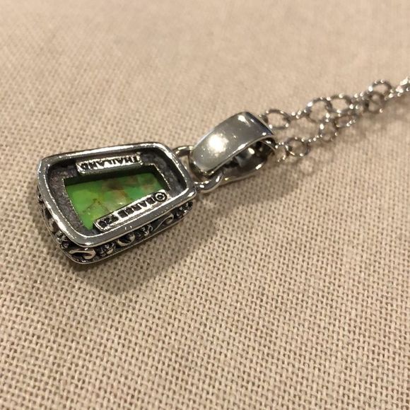 BARSE Green Turquoise Filagree Pendant Sterling Silver Open Link Necklace - Picture 8 of 9